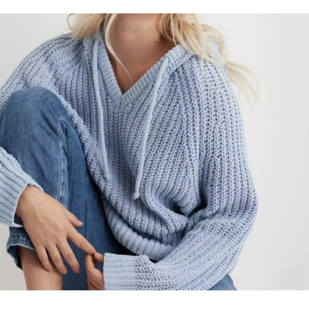 Aerie Ribbed Chenille Hoodie In Light Blue Size‎ Small